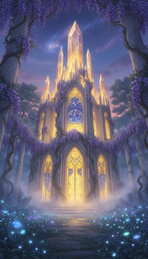 Cosmic Cathedral of Wisteria Dreams - Mystical Wall Art
