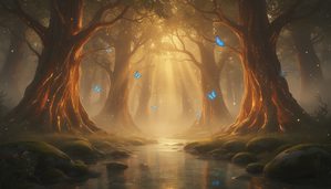 Ethereal Golden Forest - Mystical Twilight Wall Art for Peace and Wonder