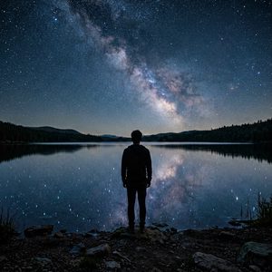 Cosmic Contemplation: The Lone Observer in the Nebula
