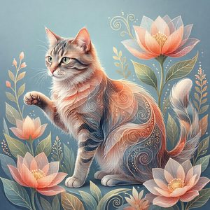 Whimsical Floral Cat
