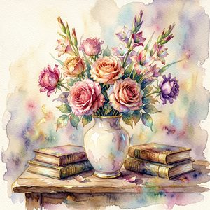 Still Life with Books and Roses
