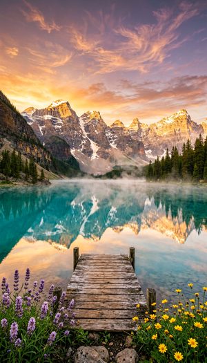 Golden Hour Alpine Serenity - Mountain Lake Art Print