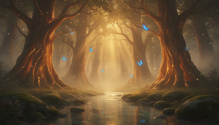 Ethereal Golden Forest - Mystical Twilight Wall Art for Peace and Wonder