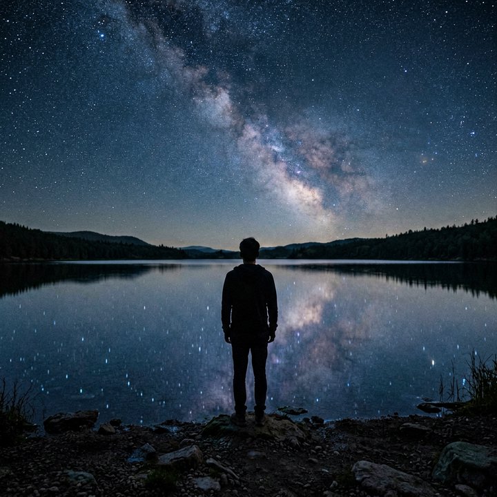 Cosmic Contemplation: The Lone Observer in the Nebula