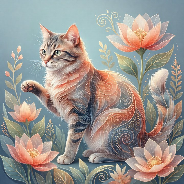 Whimsical Floral Cat